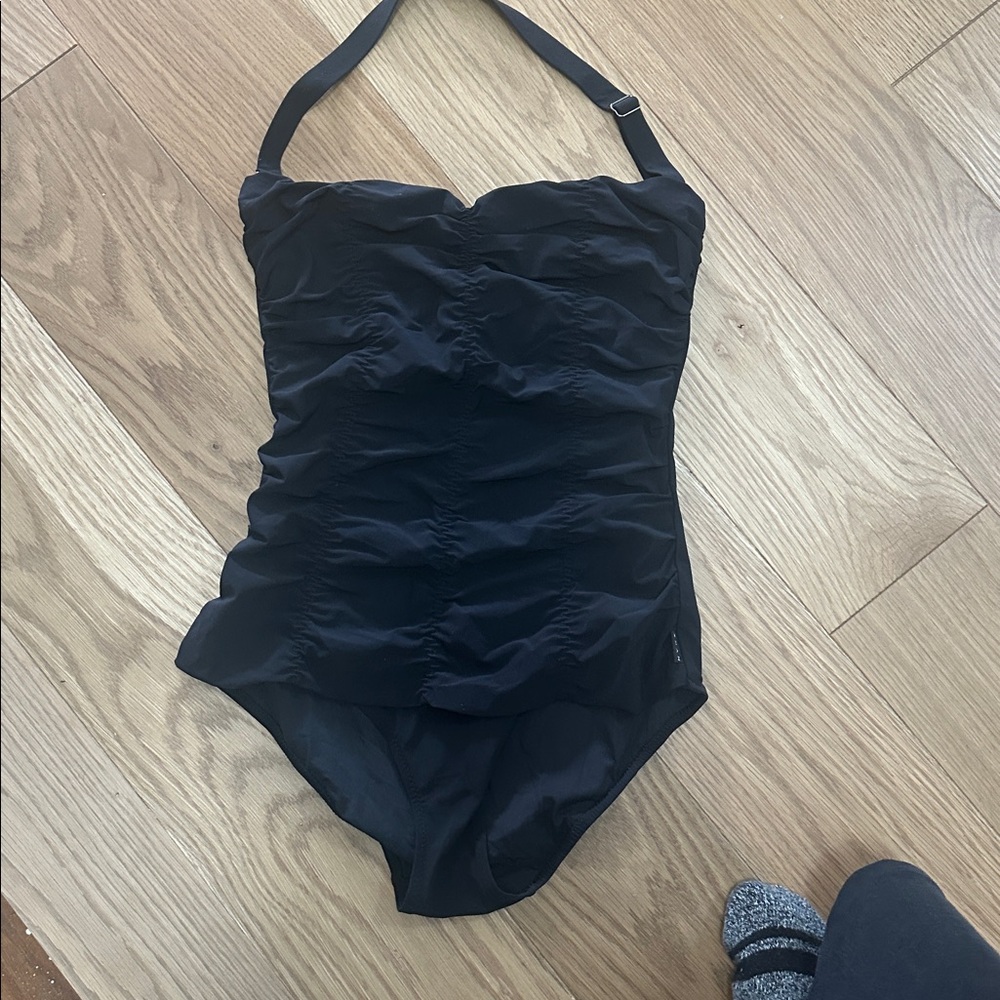 SHAN Swimwear Ruched Retro Style Bandeau One Piece Swim Suit